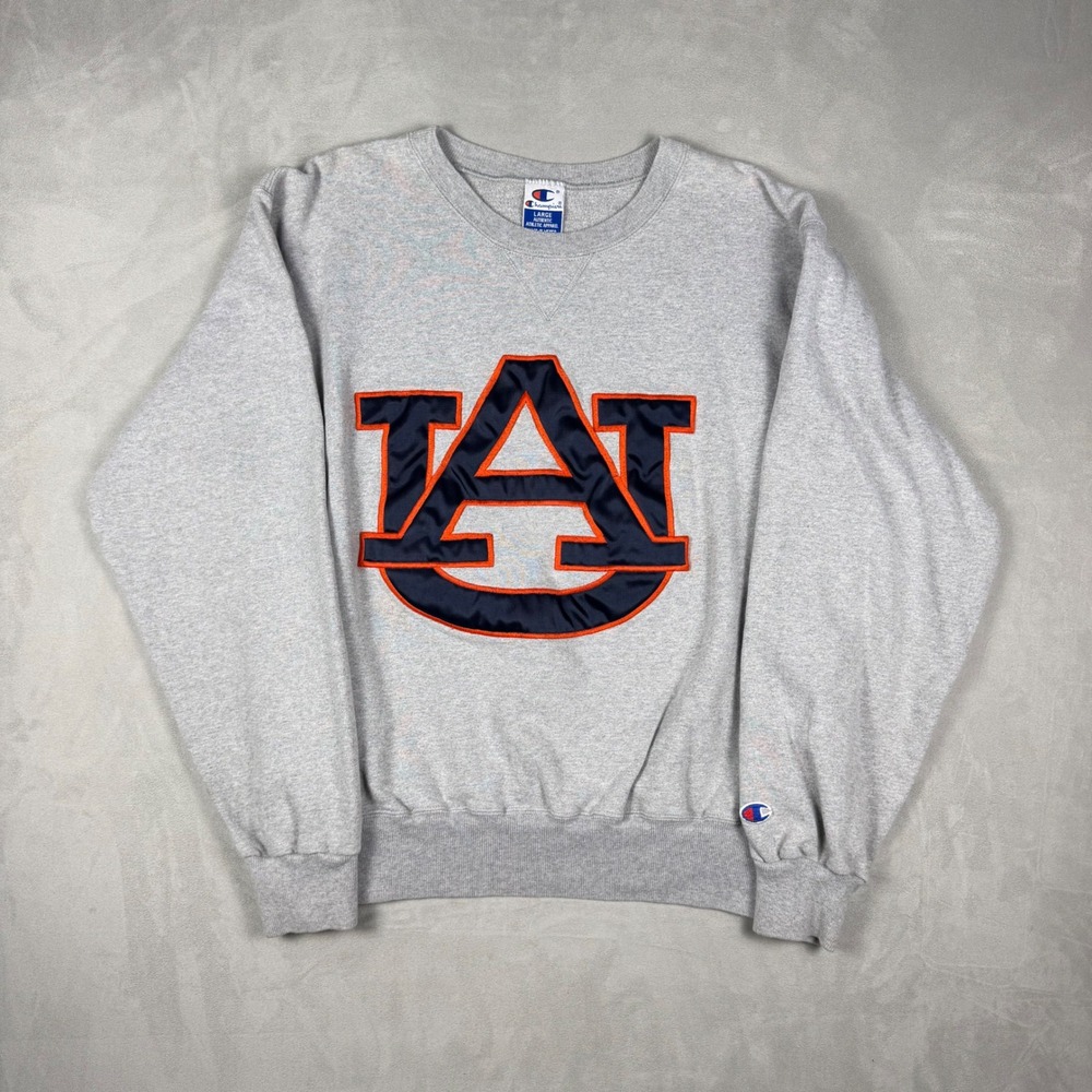 90s Mens Champion Auburn University Tigers Sweatshirt Collegiate Grey Large